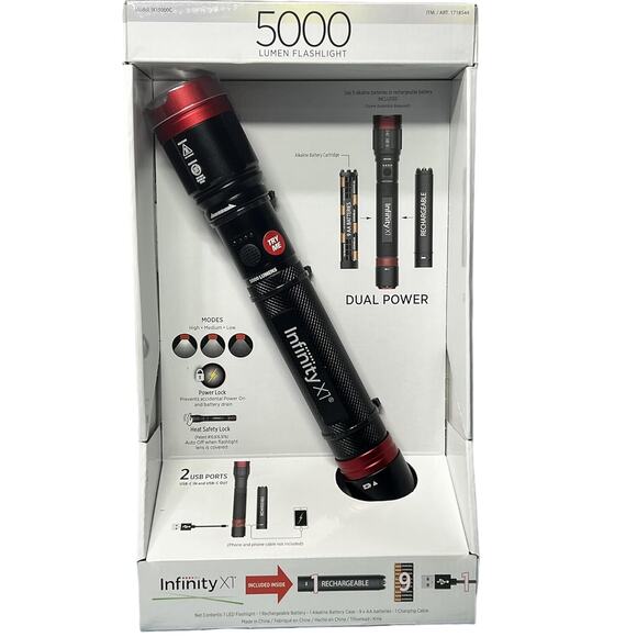 Infinity X1 5000 Lumen Flashlight Rechargeable Dual Power Twist Focus 3 Modes - Picture 1 of 4